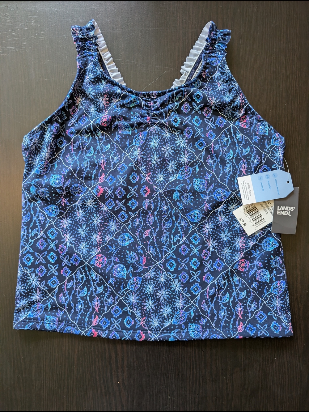 Lands' End Girls Ruffle Strap Floral Tankini Top XL 14/16